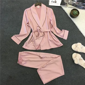 New Women Silk-Like Pajamas Lapel Leisure Silk Household Clothing Sexy Nightgown Pizama Damska Bawelna Four Seasons Nightwear
New Women Silk-Like Pajamas Lapel Leisure Silk Household Clothing Sexy Nightgown Pizama Damska Bawelna Four Seasons Nightwear