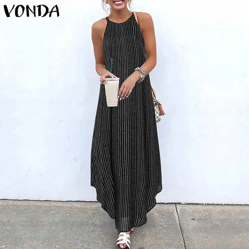 VONDA Women Spaghetti Strap Striped Long Dress 2019 Summer OL Asymmetric Hem Casual Kaftan Dress Party Holiday Vestido Plus Size
VONDA Women Spaghetti Strap Striped Long Dress 2019 Summer OL Asymmetric Hem Casual Kaftan Dress Party Holiday Vestido Plus Size