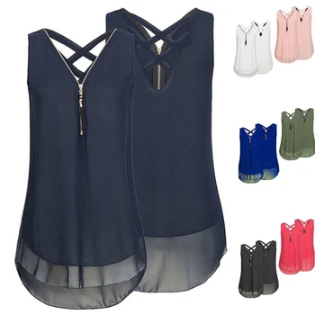 2020 New Summer Women blouse Ladies Loose Sleeveless Tank Tops Cross Back Hem Layed Zipper V-Neck Shirt Tops
2020 New Summer Women blouse Ladies Loose Sleeveless Tank Tops Cross Back Hem Layed Zipper V-Neck Shirt Tops