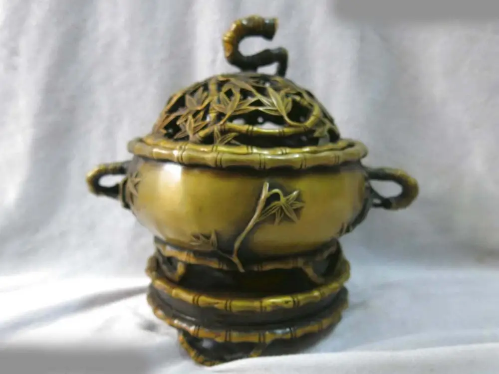 8" China fine brass censer strength of character bamboo joint Incense Burner ST
8" China fine brass censer strength of character bamboo joint Incense Burner ST