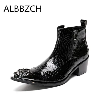 Spring autumn new mens fashion metal design pointed toe embossed patent leather boots high heel shoes men ankle boots work boots
Spring autumn new mens fashion metal design pointed toe embossed patent leather boots high heel shoes men ankle boots work boots