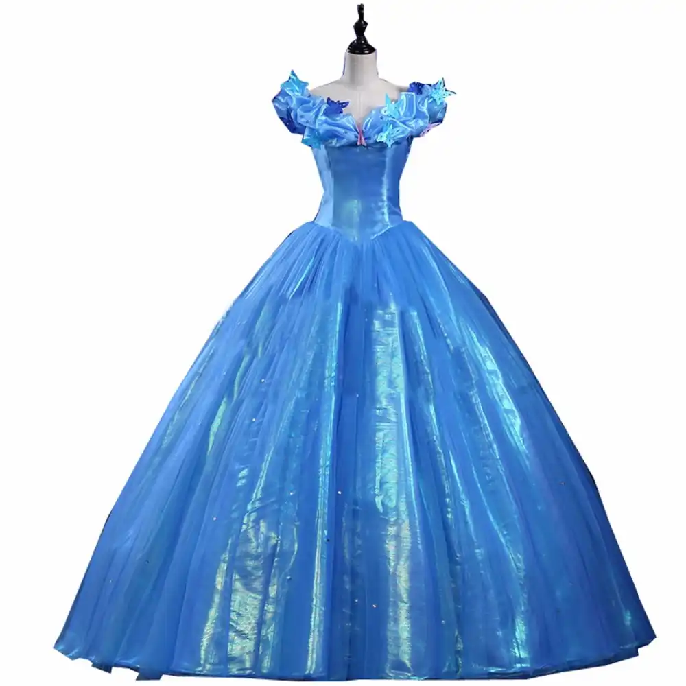 2018新しいプリンセスシンデレラコスプレ衣装大人ブルーデラックスシンデレラ女の子ウェディングドレスカスタムメイド Aliexpress