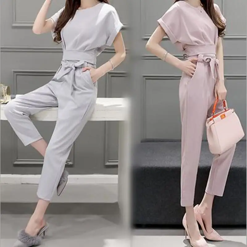 Image 2016 summer new korea edition women two piece fashion suits pencil pants + short sleeve t shirt slim women clothes set