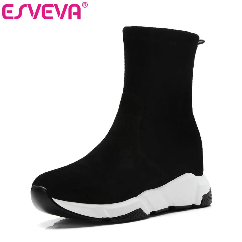 ESVEVA 2020 Wedge High Heel Women Shoes Winter Flock+PU Ankle Boots Motorcycle Slip On Pointed Toe Punk Short Boots Size 34-39
ESVEVA 2020 Wedge High Heel Women Shoes Winter Flock+PU Ankle Boots Motorcycle Slip On Pointed Toe Punk Short Boots Size 34-39