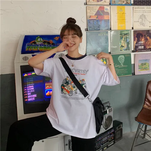 Character Printed Causal Loose Fashion Basic All Match 2019 Summer Spring Short Sleeve Female Women Patckwork Top T-shirts
Character Printed Causal Loose Fashion Basic All Match 2019 Summer Spring Short Sleeve Female Women Patckwork Top T-shirts