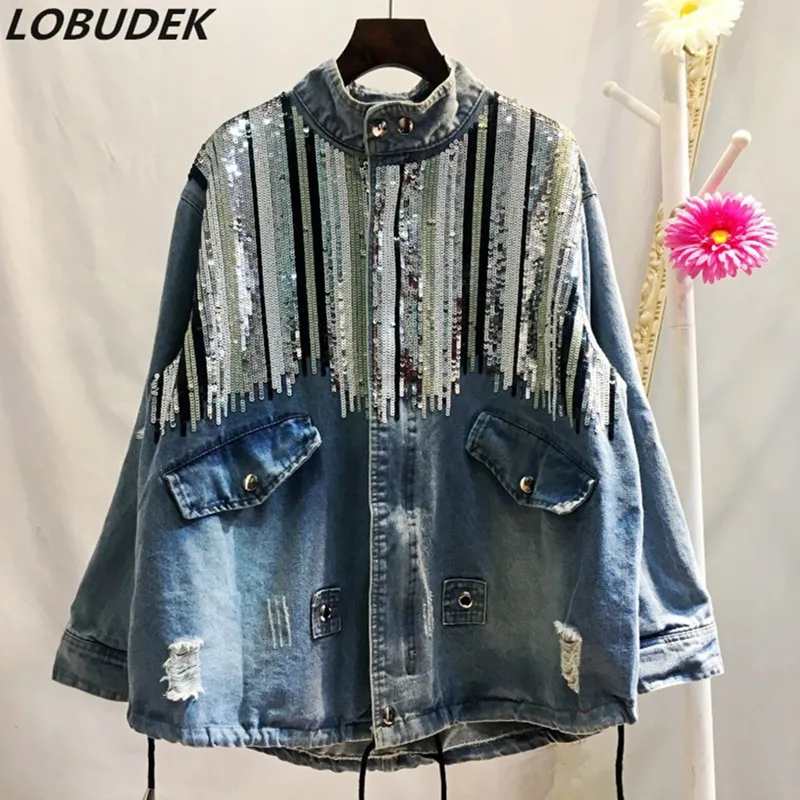 Plus Size Women Autumn Sequined Jean Jacket Oversize Loose Sequins Denim Outerwear Korean Style Lady Jean Coat Denim Overcoat
Plus Size Women Autumn Sequined Jean Jacket Oversize Loose Sequins Denim Outerwear Korean Style Lady Jean Coat Denim Overcoat