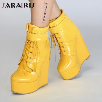 SARAIRIS New shoelace Patent Pu Wedges High Heels Platform Shoes Woman Casual Fashion Autumn Winter Ankle Boots Plus Size 34-47
SARAIRIS New shoelace Patent Pu Wedges High Heels Platform Shoes Woman Casual Fashion Autumn Winter Ankle Boots Plus Size 34-47