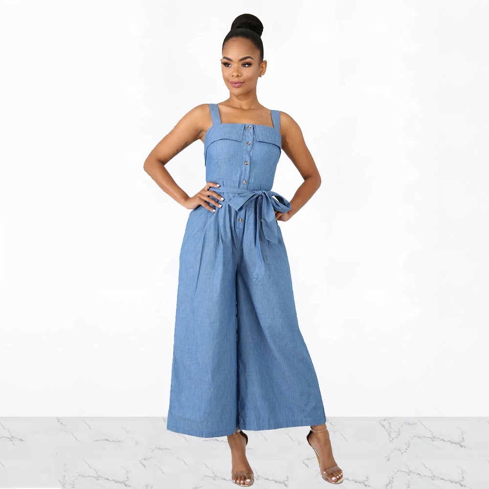 Women Sexy Spaghetti Strap Jumpsuits Casual Wide Leg Pants Rompers Female Denim Off Shoulder Backless Loose Overalls With Sashes
Women Sexy Spaghetti Strap Jumpsuits Casual Wide Leg Pants Rompers Female Denim Off Shoulder Backless Loose Overalls With Sashes
