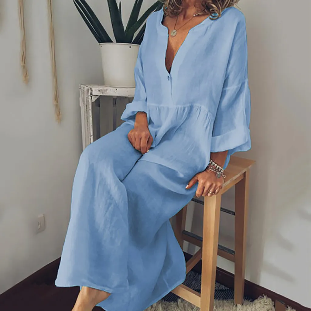 Womens Summer Fashion Casual Plus Size Long Sleeve Linen Dress Loose A-line Party Sundress Button Bohemian Dress Sukienki 50
Womens Summer Fashion Casual Plus Size Long Sleeve Linen Dress Loose A-line Party Sundress Button Bohemian Dress Sukienki 50