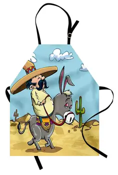 Cartoon Apron Mexican Man Wearing Sombrero Hat Riding a Donkey in The Desert with Cactus Plants Women Men Kids Kitchen Pinafore
Cartoon Apron Mexican Man Wearing Sombrero Hat Riding a Donkey in The Desert with Cactus Plants Women Men Kids Kitchen Pinafore