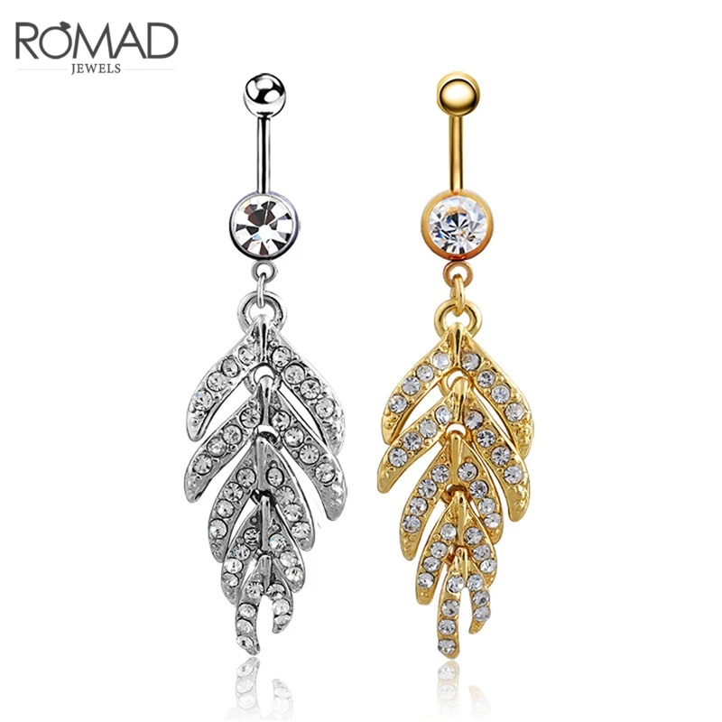 ROMAD Belly Piercing Rings Surgical Stainless Steel Rhinestone Leaf Belly botton Navel Button Ring body Jewelry plugs R4
ROMAD Belly Piercing Rings Surgical Stainless Steel Rhinestone Leaf Belly botton Navel Button Ring body Jewelry plugs R4