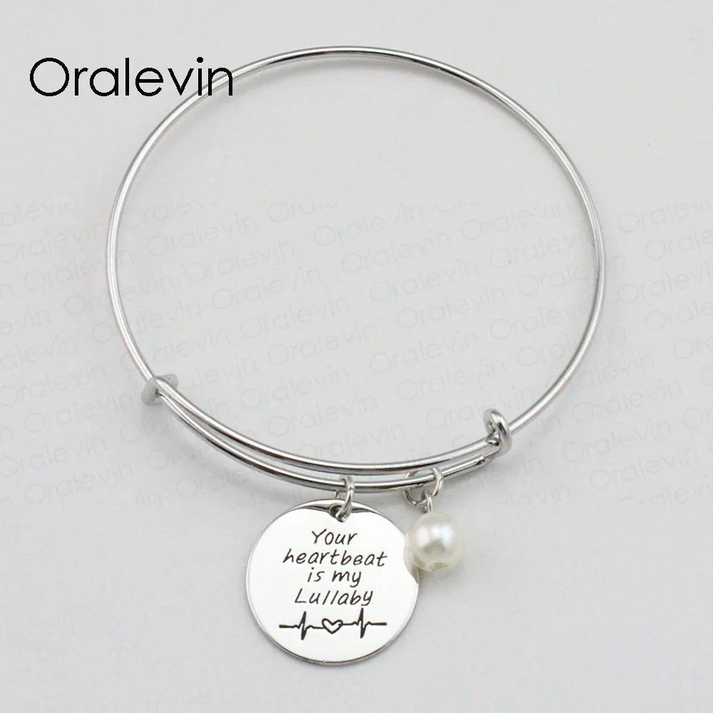 YOUR HEARTBEAT IS MY LULLABY Inspirational Engraved Charm Pendant Expandable Wire Bracelet Bangle Jewelry, #LN1787B
YOUR HEARTBEAT IS MY LULLABY Inspirational Engraved Charm Pendant Expandable Wire Bracelet Bangle Jewelry, #LN1787B