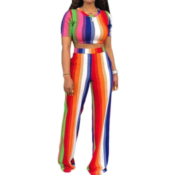 Rainbow Striped Digital Print Pants Suits Women O Neck Short Sleeve Crop Top With Pants Female Casual Two Piece Set
Rainbow Striped Digital Print Pants Suits Women O Neck Short Sleeve Crop Top With Pants Female Casual Two Piece Set