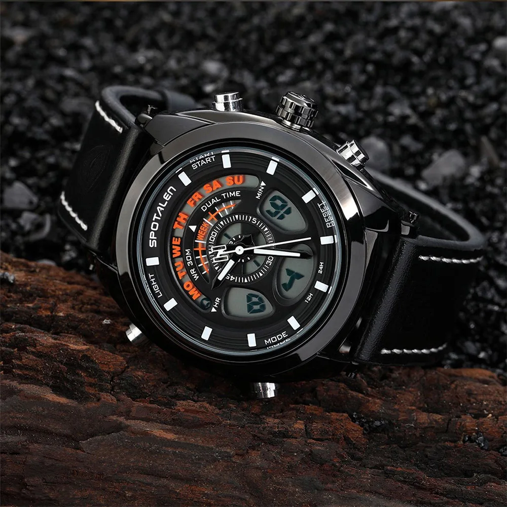 Men's Sports Watch Big Face Analog Digital Quartz Watches Waterproof Multifunctional Dual Time Display with Leather Strap
Men's Sports Watch Big Face Analog Digital Quartz Watches Waterproof Multifunctional Dual Time Display with Leather Strap