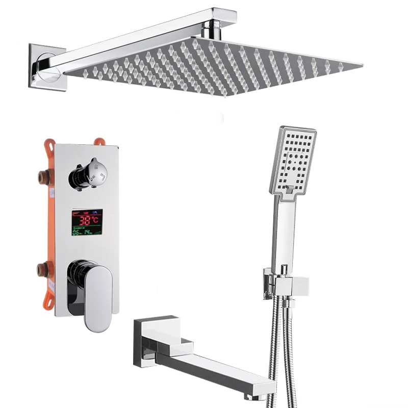 Quyanre LCD Digital 3-way Shower Faucet Set Ultrathin Shower Head with LCD Display Mixer Tap 180 Swivel Tub Spout Bath Shower
Quyanre LCD Digital 3-way Shower Faucet Set Ultrathin Shower Head with LCD Display Mixer Tap 180 Swivel Tub Spout Bath Shower