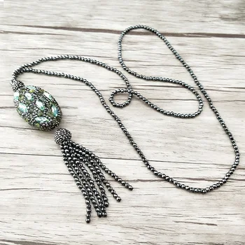 5 Strands green Gems Stone Pave Crystal Rhinestone Necklace,with hematite Beaded Druzy tassel charm Jewelry long Necklace NK417
5 Strands green Gems Stone Pave Crystal Rhinestone Necklace,with hematite Beaded Druzy tassel charm Jewelry long Necklace NK417