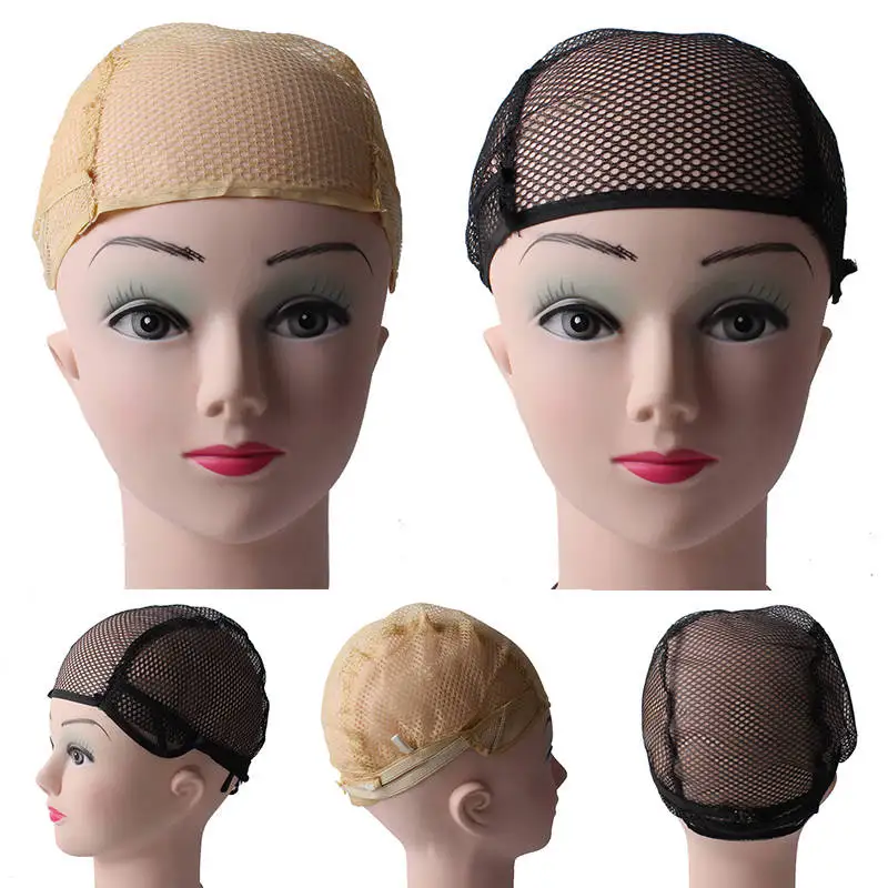 10pcs Breathable Wig Cap Hairnet Adjustable Nylon Weaving Mesh Wig Caps With Lace Straps For Making Wig 2 Colors