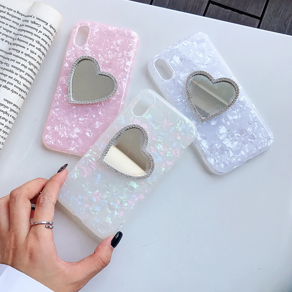 SUYACS DIY Love Heart Mirror Case For iphone XR XS MAX X 6S 6 7 8 Plus Soft IMD Plain Dream Conch Phone Back Cover Cases Coque
SUYACS DIY Love Heart Mirror Case For iphone XR XS MAX X 6S 6 7 8 Plus Soft IMD Plain Dream Conch Phone Back Cover Cases Coque