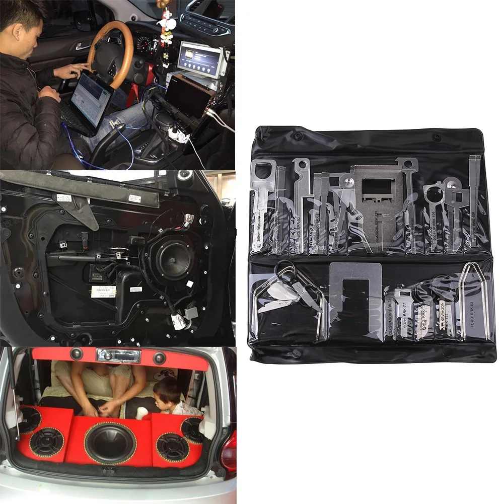 38Pcs/Set Vehicle Car Stereo Radio Release Removal Tools Key Kit with Bag Kenwood Tool Fit for Benz Ford Audi
38Pcs/Set Vehicle Car Stereo Radio Release Removal Tools Key Kit with Bag Kenwood Tool Fit for Benz Ford Audi