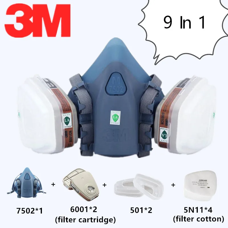 9 In 1 3M 7502 Organic Vapor Gas Mask Paint Spray Security Carbon Filters Respirator Chemical Dust Mask Protective Respirator
9 In 1 3M 7502 Organic Vapor Gas Mask Paint Spray Security Carbon Filters Respirator Chemical Dust Mask Protective Respirator