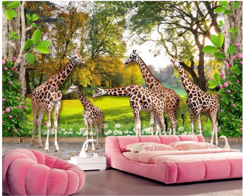 Custom photo 3d wallpaper Animal world giraffe family and forest children room Home decor wall murals for 3 d | Обустройство дома