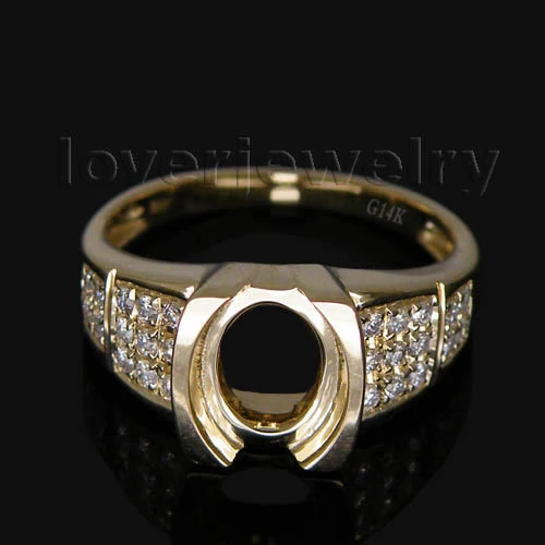 

Oval 7x9mm Solid 14kt Yellow Gold Natural Diamond Semi mount Ring WU106