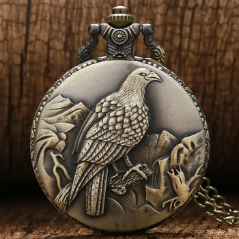 

Vintage Commemorative Eagle Classical Embossed Bronze Necklace Pendant Pocket Watch