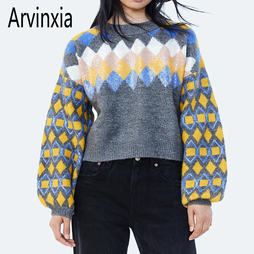 Arvinxia ZA Fashion Geometric Knitted Women Sweaters New O Neck Long Sleeve Lady Pullovers Sexy High Waist European Style Shirts
Arvinxia ZA Fashion Geometric Knitted Women Sweaters New O Neck Long Sleeve Lady Pullovers Sexy High Waist European Style Shirts