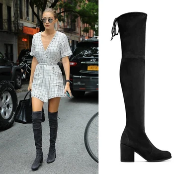 Top Selling Winter New Design Slim Black Gray Flock Lowland Over The Knee Boots Back Tie-Up Stretch Women Skinny Long Boots 2017
Top Selling Winter New Design Slim Black Gray Flock Lowland Over The Knee Boots Back Tie-Up Stretch Women Skinny Long Boots 2017