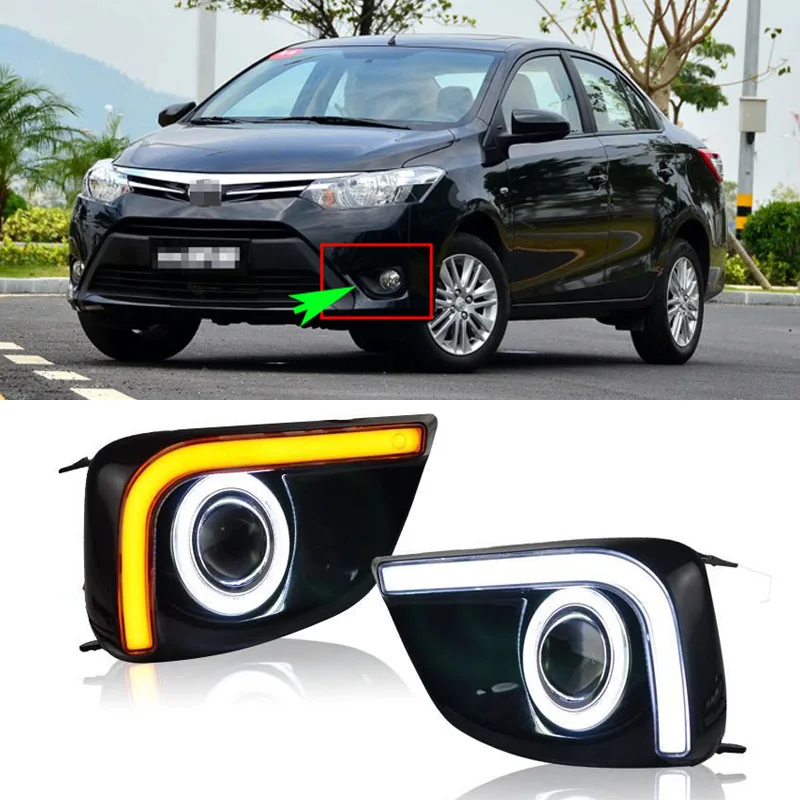 Ownsun COB Angel Eye Rings Projector Lens with 3000K Halogen Lamp Source Black Fog Lights Bumper Cover For Toyota Vios 2014-2015 |