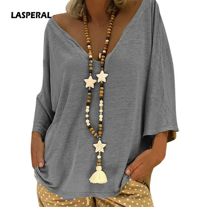 LASPERAL Casual T Shirt Women Autumn Korean Casual Fashion Top Mujer Batwing 3/4 Sleeve Loose T-shirt Female Gray Tunic Shirt
LASPERAL Casual T Shirt Women Autumn Korean Casual Fashion Top Mujer Batwing 3/4 Sleeve Loose T-shirt Female Gray Tunic Shirt