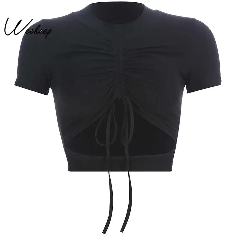 Weekeep Women Sexy Black Cropped Hollow Out t shirt Adjustable Short Sleeve O-neck t-shirt 2019 High Street Tee Shirt Femme Tops
Weekeep Women Sexy Black Cropped Hollow Out t shirt Adjustable Short Sleeve O-neck t-shirt 2019 High Street Tee Shirt Femme Tops