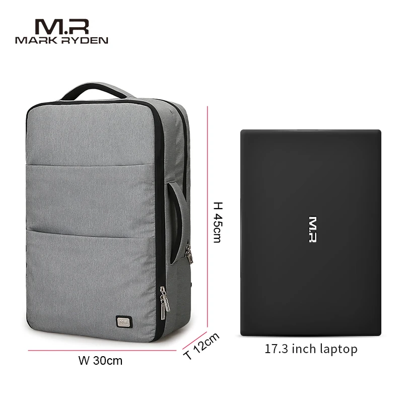 Mark Ryden New Large Capacity Man Backpack Waterproof USB Design 17 inch Laptop Bags Male Short Trip Travel Bag