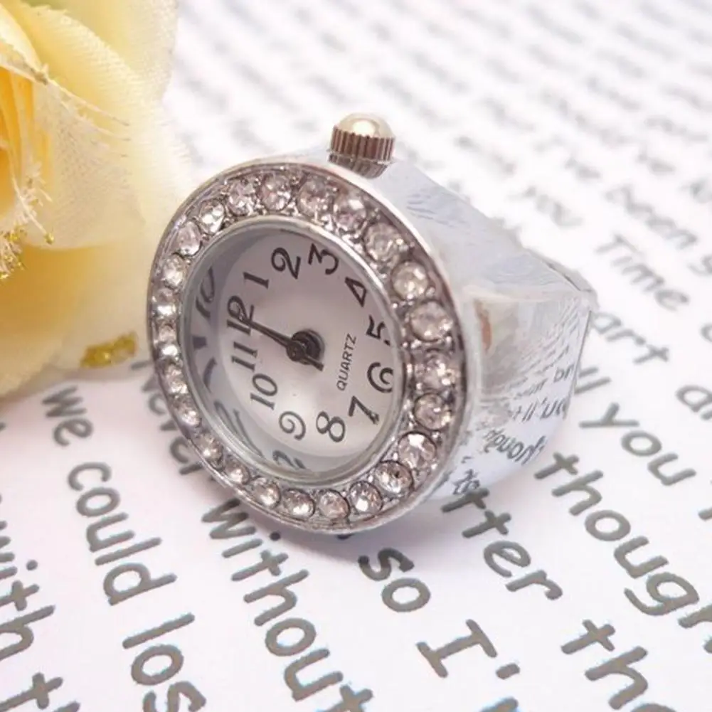 Hot Fashion Women Round Case Shiny Rhinestone Alloy Quartz Finger Stretch Ring Watch
Hot Fashion Women Round Case Shiny Rhinestone Alloy Quartz Finger Stretch Ring Watch
