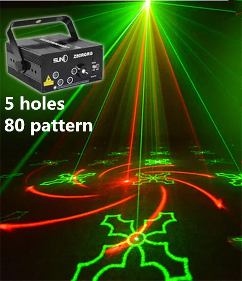 Фото Новейший лазерный светильник с 5 отверстиями и 80 узорами голосовое управление
