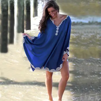 2019 New Summer Beach Tunic Dress Women Cotton Bikini Cover Ups Plus Size Pareo Beachwear Blue Dolman Sleeve Swimwear Cover up
2019 New Summer Beach Tunic Dress Women Cotton Bikini Cover Ups Plus Size Pareo Beachwear Blue Dolman Sleeve Swimwear Cover up
