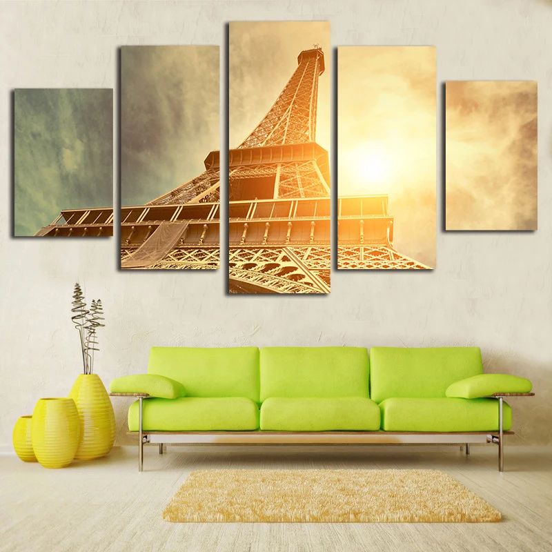 

5 Panel Modern Printed The Eiffel Tower Painting Picture Cuadros Decoracion Paintings Canvas Wall Art For Living Room Unframed
