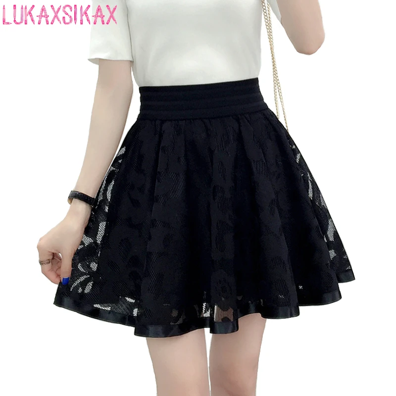 

2023 New Spring Summer Women Black Mini Skirt Korean Elastic High Waist Skirt Shorts Sweet Mesh Tulle Umbrella Skirt Falda Tul