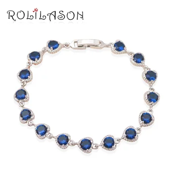 ROLILASON Heart shaped classic style navy Blue Crystal zircon silver charm bracelets Health Fashion jewelry TB469
ROLILASON Heart shaped classic style navy Blue Crystal zircon silver charm bracelets Health Fashion jewelry TB469