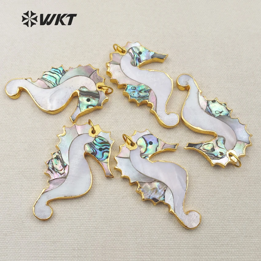 

WT-P1251 WKT Wholesale Generous Natural Hippocampus Abalone Shell Necklace Pendant Jewelry Seahorse Shape for lady Decorate