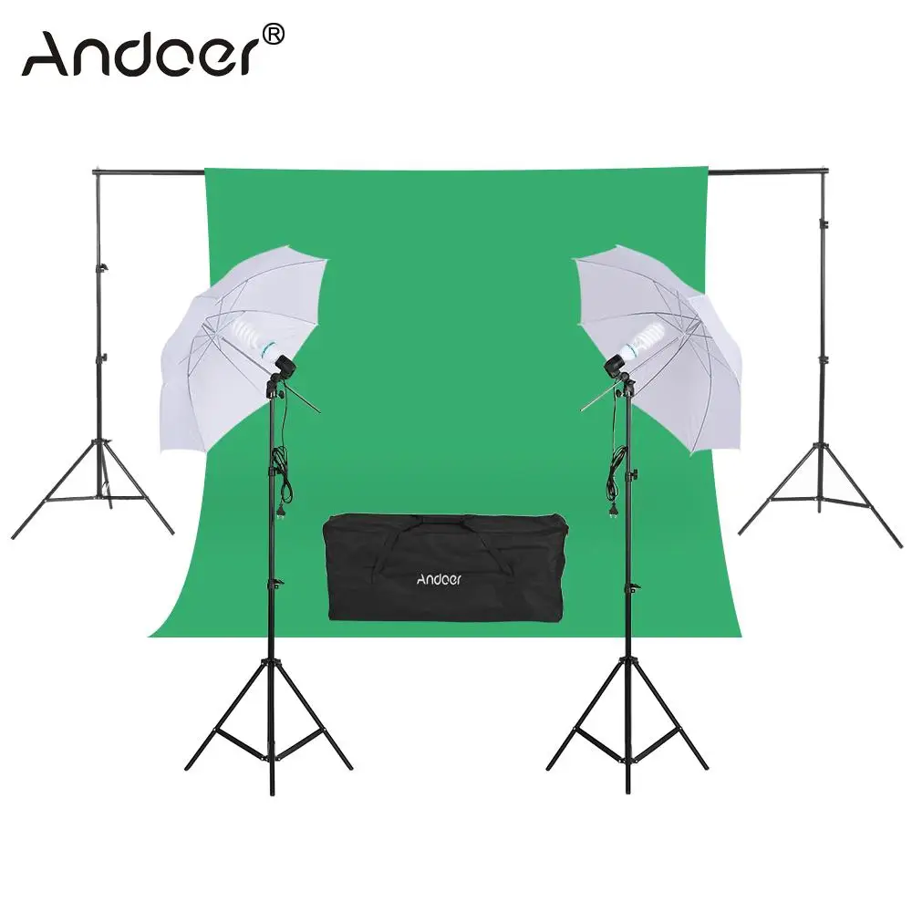 Andoer Photography Photo Studio Kit 2 * 3m Backdrop Stand 1.8 * 2.7m Green Screen Backdrop Light Bulbs sockets Soft Umbrella
Andoer Photography Photo Studio Kit 2 * 3m Backdrop Stand 1.8 * 2.7m Green Screen Backdrop Light Bulbs sockets Soft Umbrella