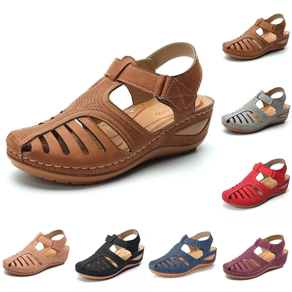 

Women's Sandals Summer Ladies Girls Comfortable Ankle Hollow Round Toe Sandals Female Soft Beach Sole Shoes Plus Size C40#