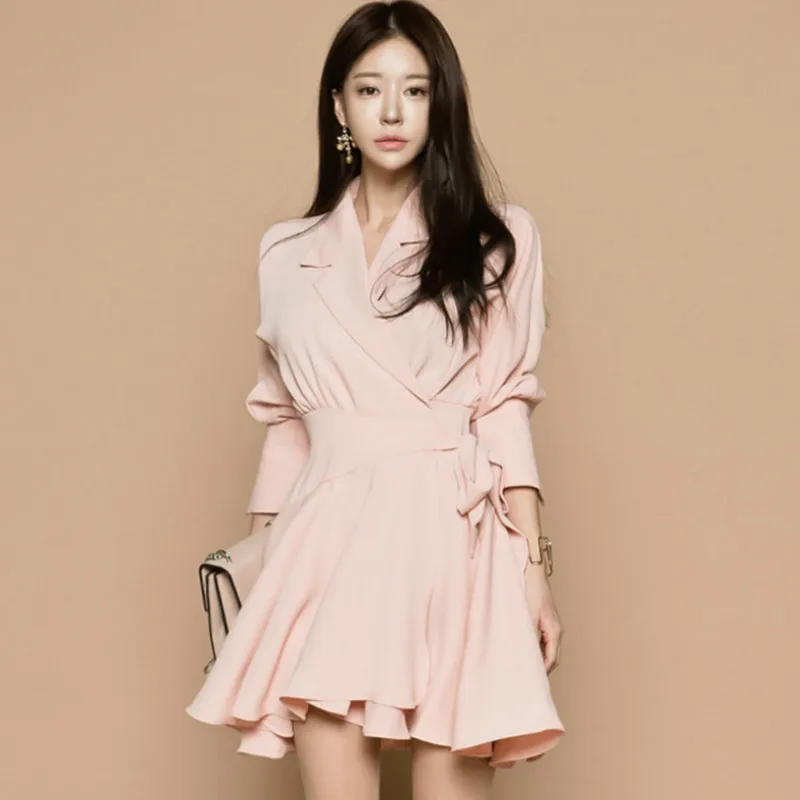 Elegant Suit Turn Down Collar Shirts Folds Dress Half Lantern Sleeves with Belt Bow Casual OL Dress Ins Vestidos 2019
Elegant Suit Turn Down Collar Shirts Folds Dress Half Lantern Sleeves with Belt Bow Casual OL Dress Ins Vestidos 2019