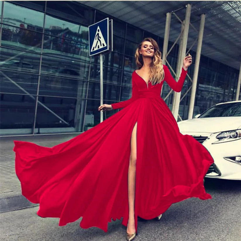 Women Maxi Long Dress High Split Solid V Neck Pleated Long Sleeves Elegant Ladies Robes Female Summer Autumn Fashion Plus Size
Women Maxi Long Dress High Split Solid V Neck Pleated Long Sleeves Elegant Ladies Robes Female Summer Autumn Fashion Plus Size