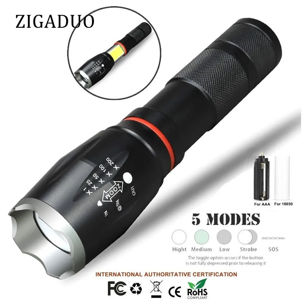 18650 COB Flashlight LED Tactical Flashlight Waterproof T6 L2 Powerful Torch with COB Work Light and Magnet for Camping Hiking
18650 COB Flashlight LED Tactical Flashlight Waterproof T6 L2 Powerful Torch with COB Work Light and Magnet for Camping Hiking