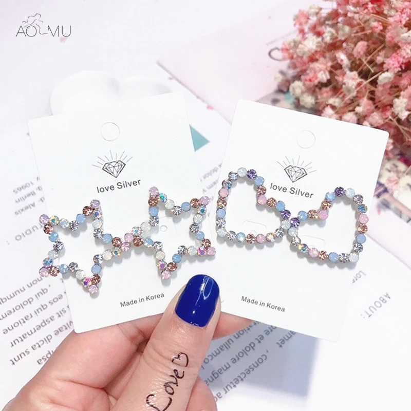AOMU 2018 New Design Korea Opal Stone Crystal Five-pointed Star Love Heart Rhinestone Stud Earrings for Women Girl
AOMU 2018 New Design Korea Opal Stone Crystal Five-pointed Star Love Heart Rhinestone Stud Earrings for Women Girl