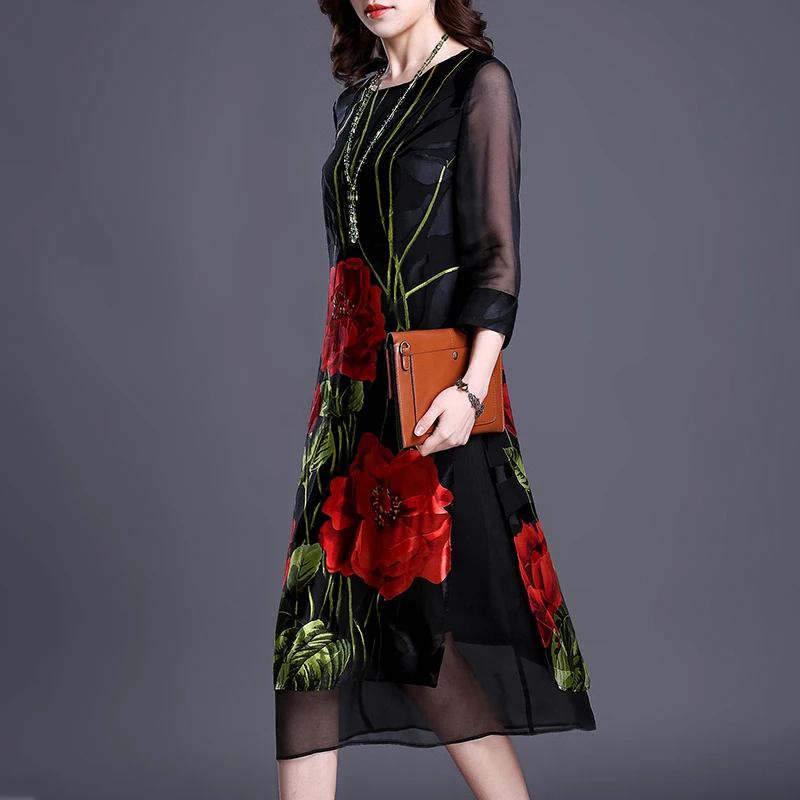 Imitate Real Silk Dresses Plus Size Vintage Loose Women Print A-Line Dress New Pattern Half Sleeves Dress Lady Nightclub Costume
Imitate Real Silk Dresses Plus Size Vintage Loose Women Print A-Line Dress New Pattern Half Sleeves Dress Lady Nightclub Costume
