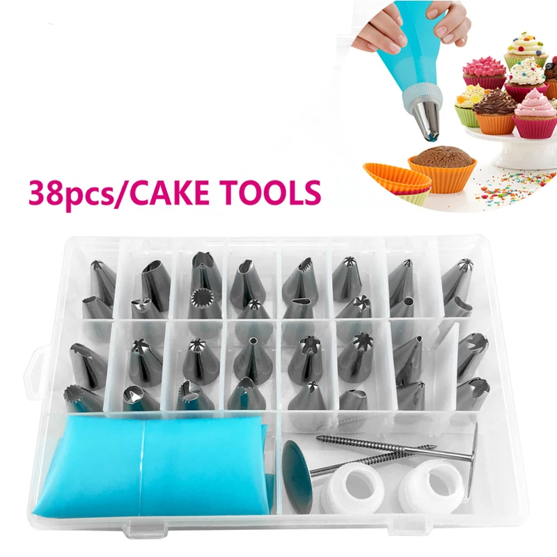 FHEAL 38pcsset Russian Piping Pastry Bag Stainless Steel Nozzle Set Icing Piping Tubes Backware Cake Dessert Decorators -11