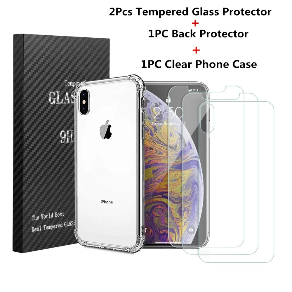 Phone Protective Set 2Pcs Front Tempered Glass Protector+1PC Back Protector+1PC TPU Phone Case For iPhoneX Xs Max 7 8 7Plus Xr
Phone Protective Set 2Pcs Front Tempered Glass Protector+1PC Back Protector+1PC TPU Phone Case For iPhoneX Xs Max 7 8 7Plus Xr