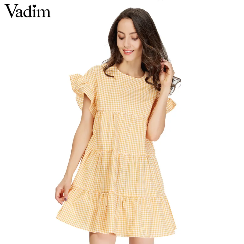 Vadim women sweet ruffles plaid pleated dress checked short sleeve O neck ladies summer casual mini dresses vestidos QZ3066
Vadim women sweet ruffles plaid pleated dress checked short sleeve O neck ladies summer casual mini dresses vestidos QZ3066